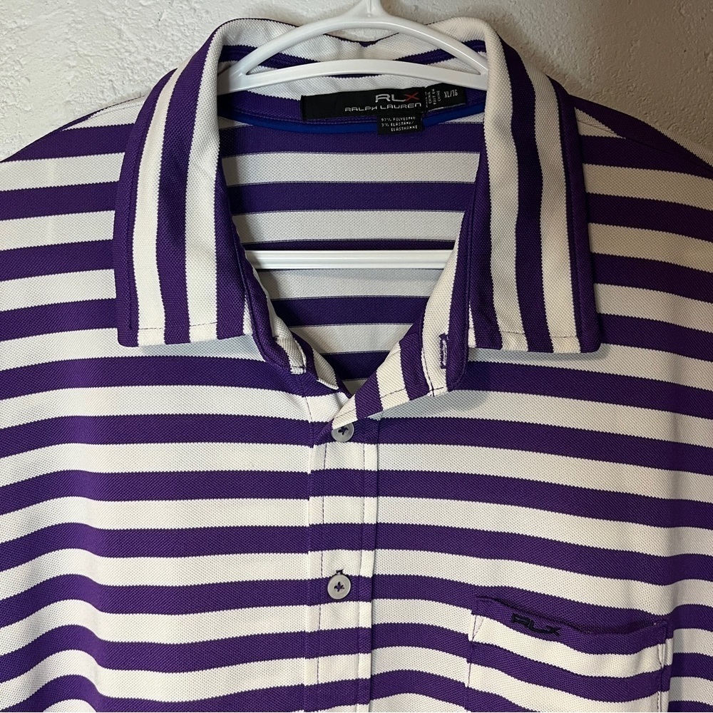 RLX Ralph Lauren Polo Shirt Purple White Stripes XL